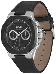 Hugo Boss Taper Chronograph Black Dial Black Leather Strap Watch for Men - 1514085
