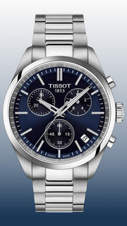 Tissot PR 100 Chronograph Blue Dial Silver Steel Strap Watch for Men - T150.417.11.041.00