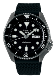 Seiko 5 Sports SKX Series Automatic Black Dial Black Silicone Strap Watch for Men - SRPD65K2