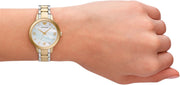 Emporio Armani Cleo Three Hand Mother of Pearl Dial Two Tone Steel Strap Watch for Women - AR11513