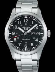 Seiko 5 Sports Flieger Automatic Black Dial Silver Steel Strap Watch for Men - SRPH27K1