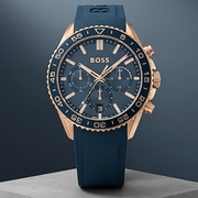 Hugo Boss Runner Chronograph Blue Dial Blue Silicone Strap Watch for Men - 1514169