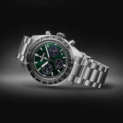 Seiko Prospex Speedtimer Solar Chronograph Green Dial Silver Steel Strap Watch for Men - SSC933