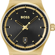 Hugo Boss Candor Black Dial Gold Steel Strap Watch for Men - 1514077
