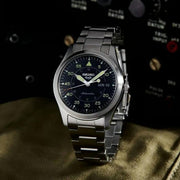 Seiko 5 Sports Flieger Automatic Black Dial Silver Steel Strap Watch for Men - SRPH27K1