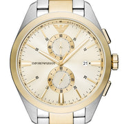 Emporio Armani Elegant Chronograph Cream Dial Two Tone Steel Strap Watch for Men - AR11605