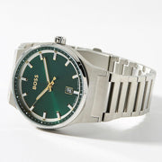 Hugo Boss Candor Green Dial Silver Steel Strap Watch for Men - 1514079