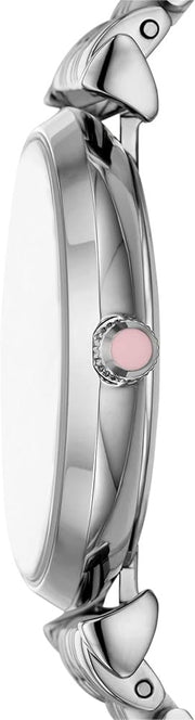 Emporio Armani Gianni T-Bar Pink Dial Silver Steel Strap Watch for Women - AR11686