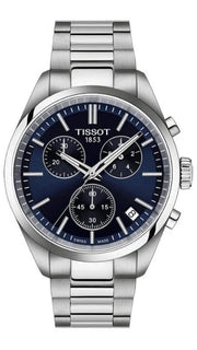 Tissot PR 100 Chronograph Blue Dial Silver Steel Strap Watch for Men - T150.417.11.041.00