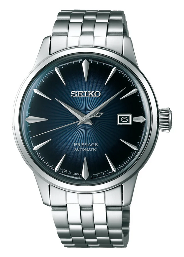 Seiko Presage Cocktail Time Automatic Blue Dial Silver Steel Strap Watch for Men - SRPB41J1