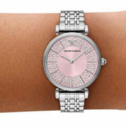 Emporio Armani Gianni T-Bar Pink Dial Silver Steel Strap Watch for Women - AR11686