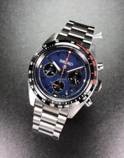 Seiko Prospex Speedtimer Solar Chronograph Blue Dial Silver Steel Strap Watch for Men - SSC815