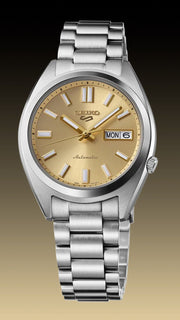 Seiko 5 Sports Automatic Gold Dial Silver Steel Strap Watch for Men - SRPL59K1