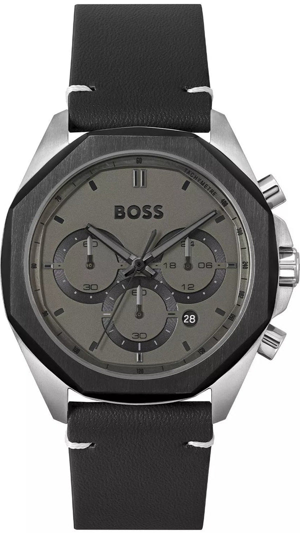 Hugo Boss Cloud Chronograph Grey Dial Black Leather Strap Watch for Men - 1514014