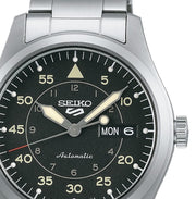 Seiko 5 Sports Flieger Automatic Black Dial Silver Steel Strap Watch for Men - SRPH27K1