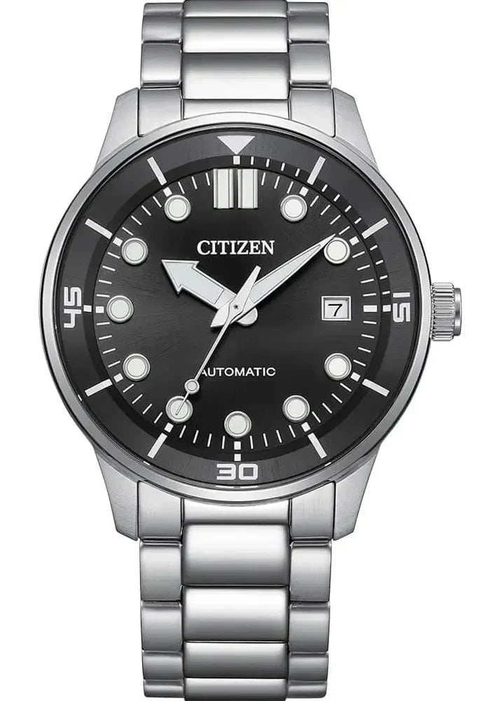 Citizen Mechanical Automatic Black Dial Silver Steel Strap Watch for Men - NJ0191-83E