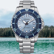 Citizen Mechanical Automatic Blue Dial Silver Steel Strap Watch for Men - NJ0178-81M