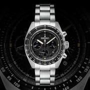 Seiko Prospex Speedtimer Solar Chronograph Black Dial Silver Steel Strap Watch for Men - SSC819