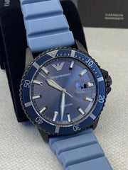 Emporio Armani Sea Explorer Divers Blue Dial Blue Silicone Strap Watch for Men - AR11685