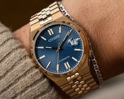 Citizen Tsuyosa 60 Automatic Blue Dial Rose Gold Steel Strap Watch for Men - NK0023-57L