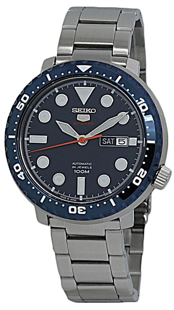 Seiko 5 Sports Automatic Blue Dial Silver Steel Strap Watch for Men - SRPC63J1