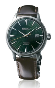 Seiko Presage Cocktail Time Automatic Green Dial Brown Leather Strap Watch for Men - SRPD37J1