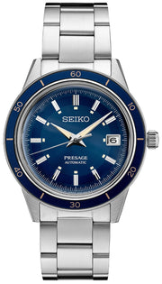 Seiko Presage Style60's Automatic Blue Dial Silver Steel Strap Watch for Men - SRPG05J1