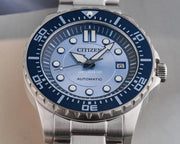 Citizen Mechanical Automatic Blue Dial Silver Steel Strap Watch for Men - NJ0178-81M