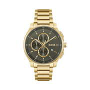 Hugo Boss Peak Chronograph Olive Green Dial Gold Steel Strap Watch for Men - 1514190