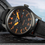 Seiko 5 Sports Flieger Pilot Automatic Black Dial Black Nylon Strap Watch for Men - SRPH33K1