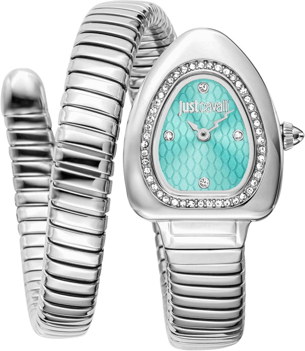 Just Cavalli Lady Snake Blue Dial Silver Steel Strap Watch for Women - JC1L249M0015