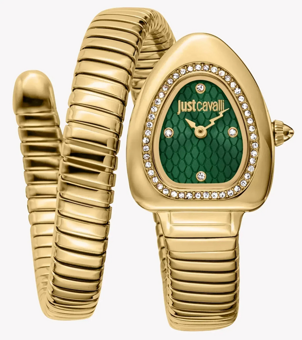 Just Cavalli Lady Snake Green Dial Gold Steel Strap Watch for Women - JC1L249M0035