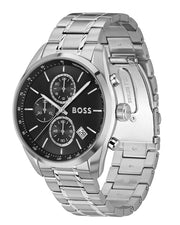 Hugo Boss Grand Prix Chronograph Black Dial Silver Steel Strap Watch for Men - 1514251