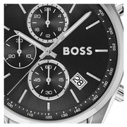 Hugo Boss Grand Prix Chronograph Black Dial Silver Steel Strap Watch for Men - 1514251