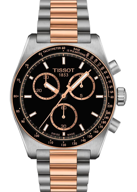 Tissot PR516 Chronograph Black Dial Two Tone Steel Strap Watch for Men - T149.417.22.051.01