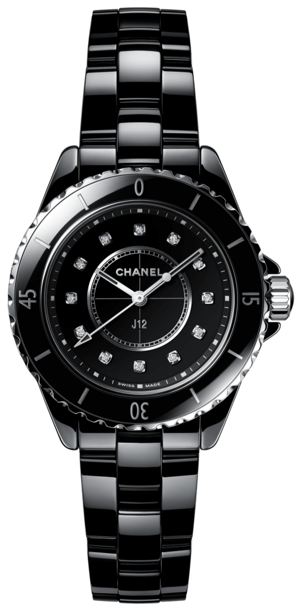 Chanel J12 Quartz Diamonds Black Dial Black Steel Strap Watch for Women - J12 H5701
