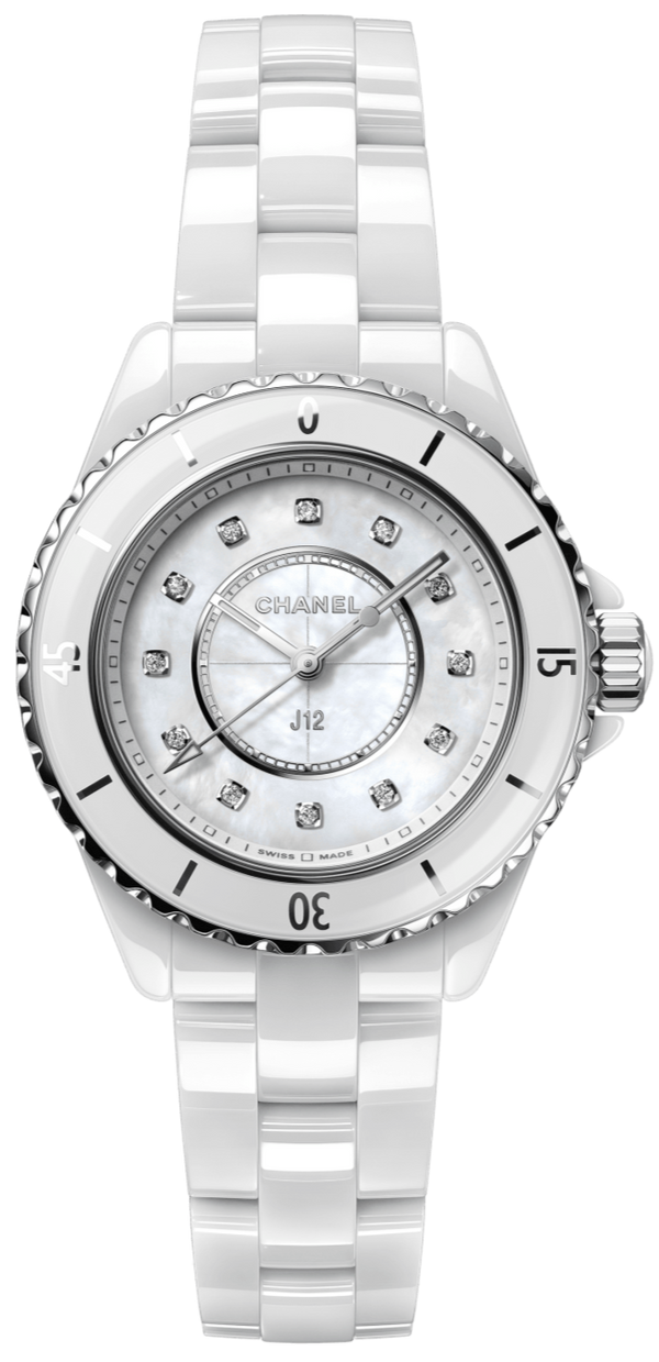 Chanel J12 Diamonds Mother of Pearl White Dial White Steel Strap Watch for Women - J12 H5704