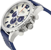 Fossil Nate Chronograph White Dial Blue Leather Strap Watch for Men - JR1480