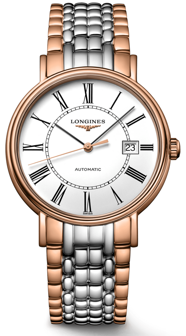 Longines Presence 38.5mm Automatic White Dial Two Tone Steel Strap Watch for Men - L4.921.1.11.7