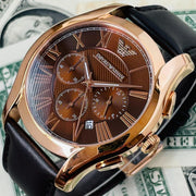 Emporio Armani Chronograph Brown Dial Brown Leather Strap Watch For Men - AR1701