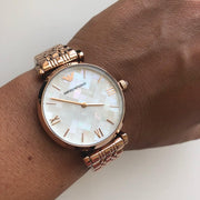 Emporio Armani Mother of Pearl Dial Rose Gold Steel Strap Watch For Women - AR11110