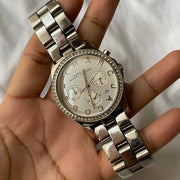 Marc Jacobs Henry Glitz Chronograph Silver Dial Silver Steel Strap Watch for Women - MBM9017