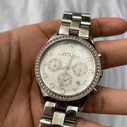 Marc Jacobs Henry Glitz Chronograph Silver Dial Silver Steel Strap Watch for Women - MBM9017