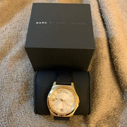 Marc Jacobs Baby Dave Gold Dial Black Leather Strap Watch for Women - MBM1264