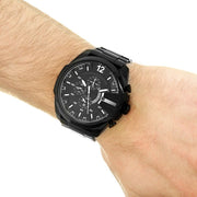Diesel Mega Chief Chronograph Black Dial Black Steel Strap Watch For Men - DZ4283