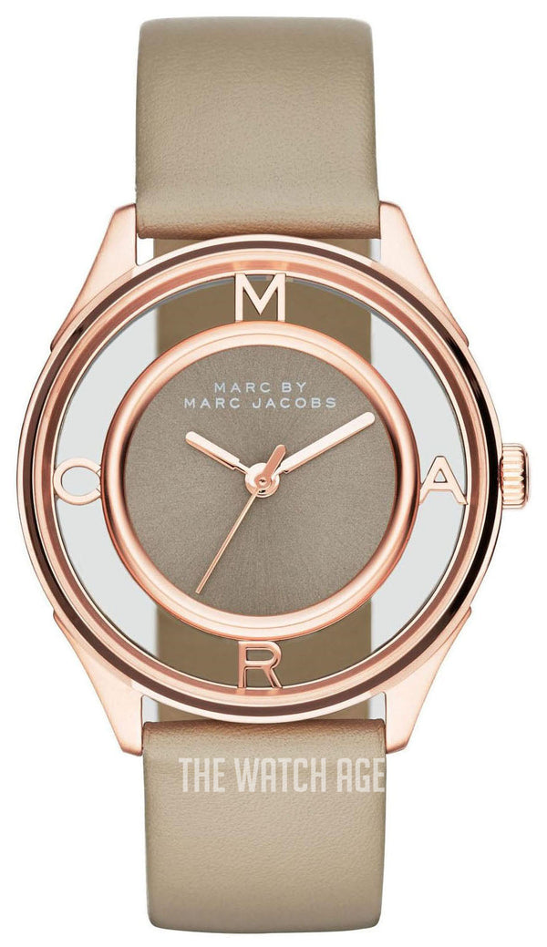 Marc Jacobs Tether Grey Dial Grey Leather Strap Watch for Women - MBM1375