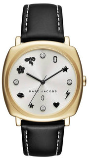 Marc Jacobs Mandy White Dial Black Leather Strap Watch for Women - MJ1564