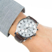 Hugo Boss Aeroliner Chronoraph White Dial Brown Leather Strap Watch For Men - 1512447