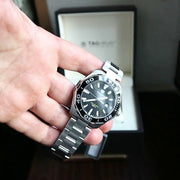 Tag Heuer Aquaracer Quartz Black Dial Silver Steel Strap Watch for Men - WAY101A.BA0746