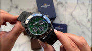 Breitling Superocean Heritage B01 Chronograph 44 Green Dial Black Mesh Bracelet Watch for Men - MB01621A1L1S1